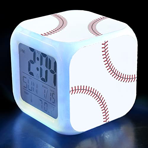 XUWU Baseball Ball Alarm Clock for Kids 7 LED Color Changing Wake Up Clock Home Decor Alarm Clock for Boy Girl Bedroom Digital Alarm Clock with Temperature Display