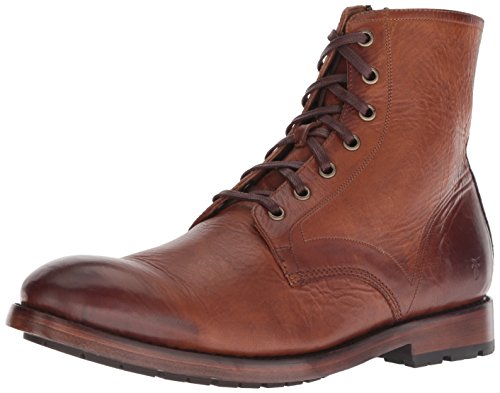 Frye Bowery Lace Up Vintage-Style 6 ¼” Leather Boots for Men Made from Pull Up Leather with Antique Brass Hardware, Goodyear Welt Construction, and Zipper Closure, Cognac - 10.5M