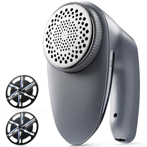 POPCHOSE Fabric Shaver, Rechargeable Lint Remover Defuzzer Sweater Shaver, Fuzz Remover for Clothes, Sweater, Furniture, Couch, Cashmere(Two 6-Leaf Blades Extra, Electrostatic Brush)