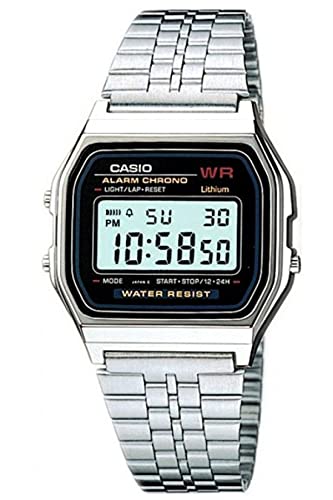 Casio Unisex Digital Watch with Stainless Steel Strap - A159WA-1D, LCD/Grey, Bracelet