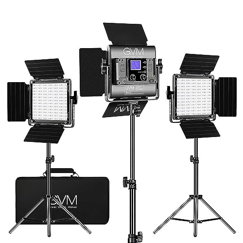 GVM RGB LED Video Lighting Kit, 800D Studio Video Lights with Panel, APP Control for YouTube Photography Lighting, , 3200K-5600K, 8 Kinds of The Scene Lights, 3 Packs