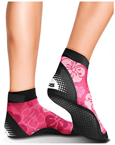 BPS 'Second Skin' Sports Socks - Sand Skins for Outdoor Volleyball, Surfing, Dive Boots, Canoeing, Snorkeling, Beach Soccer - For Men and Women - Low Cut Socks (Pink Floral, Medium)