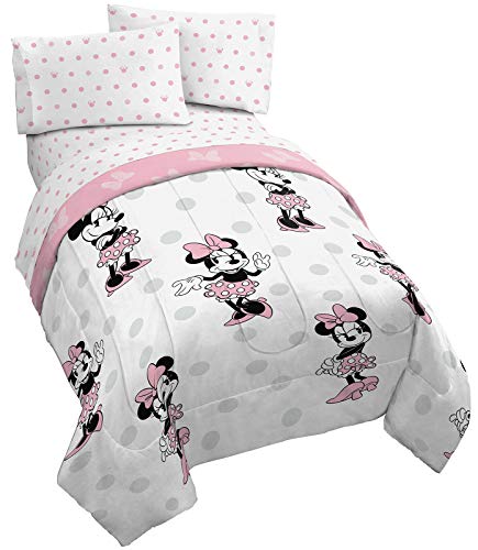 Jay Franco Disney Minnie Mouse Dots 4 Piece Twin Bed Set - Includes Reversible Comforter & Sheet Set Bedding - Super Soft Fade Resistant Microfiber (Official Disney Product)