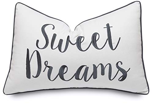 Rudransha Sweet Dreams Embroidered Lumbar Accent Throw Pillow Cover - Bedroom Decor - 12x18, Ivory-Grey