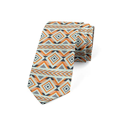 Ambesonne Necktie, Aztec Conceptual Arrows, Dress Tie, 3.7', Orange Grey