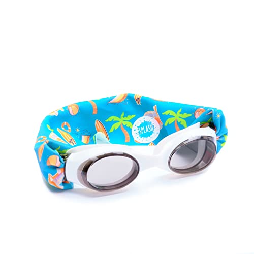 SPLASH SWIM GOGGLES with Fabric Strap - Surf Trip - Fun, Fashionable, Comfortable - Adult & Kids Swim Goggles - Won't Pull Your Hair - High Visibility Anti-Fog Lenses - Surf Trip