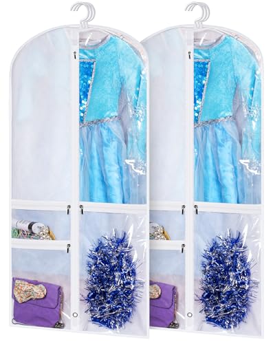Kimbora Costume Dance Garment Bag with 3 Clear Zipper Pockets for Suits Dress Cover, Travel & Competitions Protector, Set of 2