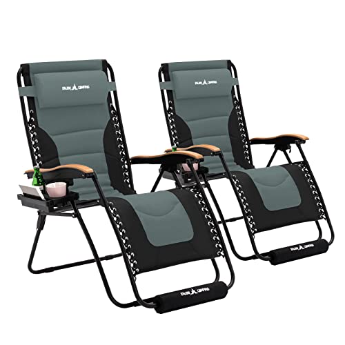 Amopatio Oversized Padded Zero Gravity Chair Set of 2 with Cup Holder, XL 30' Wide Folding Reclining Lounge Chair with Footrest & Headrest for Indoor and Outdoor, Support 400LBS, Grey