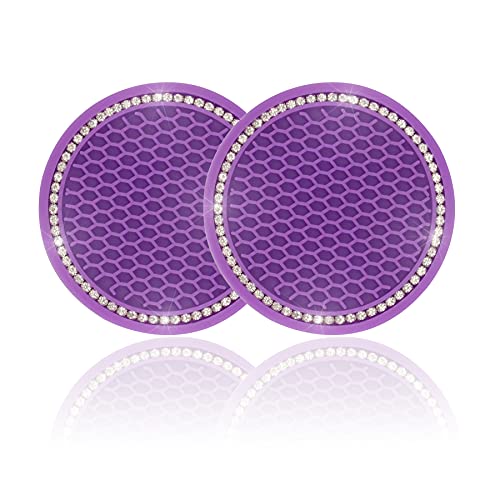 JUSTTOP Car Cup Holder Coaster, 2 Pack Universal Auto Anti Slip Cup Holder Insert Coaster, Bling Crystal Rhinestone Car Interior Accessories-Purple