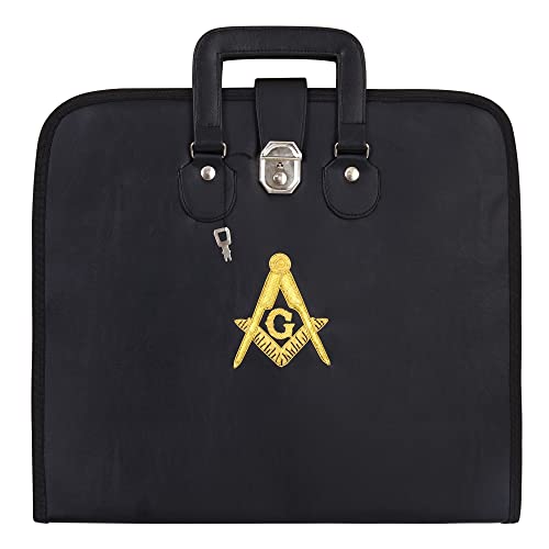 Masonic Hand Embroidered Square & Compass Masonic Apron carrying Case with Handle [BLACK]