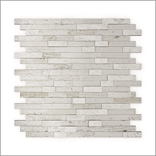 SpeedTiles Himalayan Timeless Natural Stone Tiles - Modern Peel & Stick Marble Tiles for Kitchen Backsplash, Fireplace, Interior Wall - 3X Faster Installation with No Mortar, No Grout - Gray - Sample