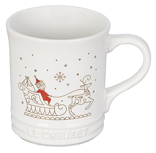 Le Creuset Noël Collection Stoneware Mug with Gold Applique, 14 oz., Santa Sleigh