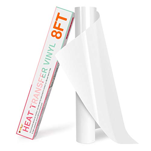 HTVRONT HTV Vinyl Rolls Heat Transfer Vinyl - 12' x 8ft White HTV Vinyl for Shirts, Iron on Vinyl for Cricut & Cameo - Easy to Cut & Weed for Heat Vinyl Design (White)