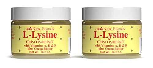 Basic Brands - L-Lysine Ointment - 0.875 oz - Lysine Cold Sore Treatment and Blister Relief - Soothes Chapped Lips and Dry Skin – 2-Pack