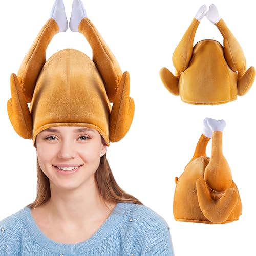 Spooktacular Creations 2 PCS Thanksgiving Roasted Turkey Hats, Plush Drumsticks Hat for Kids Women and Man Party Favors Holiday Party Supply Thanksgiving Costume Dress Up Party