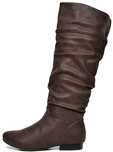 DREAM PAIRS Women's Wide Calf Knee High Boots, Fur Lined Side Zipper Fall Winter Boots, Wide/Calf/Brown, Size 8.5 BLVD-w