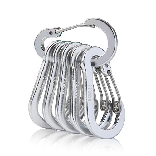 Booms Fishing CC1 Multi-Use Carabiner Clip, 6 Pack Small Caribeener Clips, Mini Keychain Caribeaner Clip 2 inch, Aluminum D Ring Carabiners, Silver