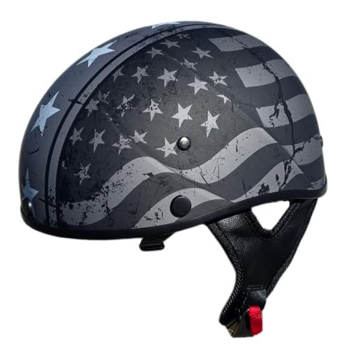 Vega Helmets Warrior Motorcycle Half Helmet with Sunshield for Men & Women, Adjustable Size Dial DOT Half Face Skull Cap for Bike Cruiser Chopper Moped Scooter ATV (Patriotic Flag Graphic, Large)