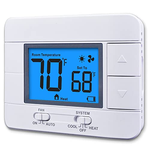 Aowel Non Programmable Thermostat for Home 1 Heat/ 1 Cool Single-Stage System, with Room Temperature & Humidity Monitor (LCD Blue Backlit Screen)