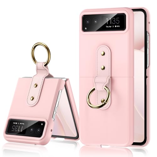 Maxdara for Moto Razr 2023 Case with Ring Holder [Not Fit Razr Plus 2023], Motorola Razr 2023 Case with Lens Protector, Slim Shockproof Phone Cover Case for Moto Razr 2023 (Pink)