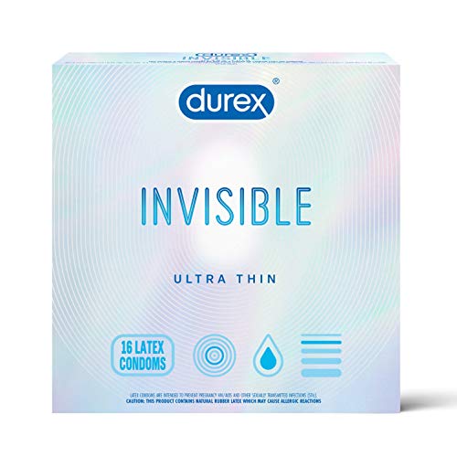 Durex Invisible Condoms, Ultra Thin, Ultra Sensitive Natural Rubber Latex Condoms for Men, FSA and HSA Eligible, 16 Count (Packaging May Vary)