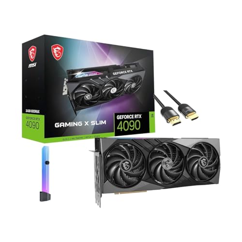 MSI Gaming X Slim GeForce RTX 4090 Graphics Card (PCIe 4.0, 24GB 384Bit GDRR6X, HDMI 2.1a, DP 1.4a, TRI FROZR 3), w/Anti-Sag RGB Holder, HDMI 2.1 Cable