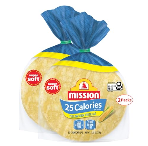 Generic Mission 25 Calorie Yellow Corn Tortillas - 30 Count - 11.25 oz. - 2 Packs (60 Tortillas) - Low Calorie Corn Tortillas - Certified Gluten Free