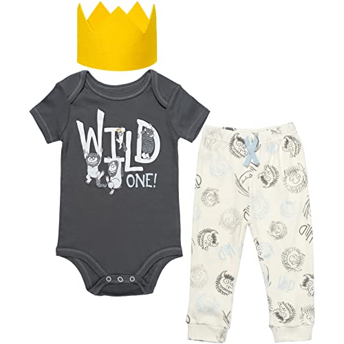 Warner Bros. Where the Wild Things Are Baby Boys Bodysuit & Pants & Hat Gray/Yellow/White 0-3 Months