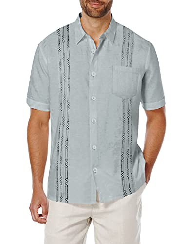 COOFANDY Mens Linen Wedding Shirt Guayabera Short Sleeve Lightweight Resort Shirt