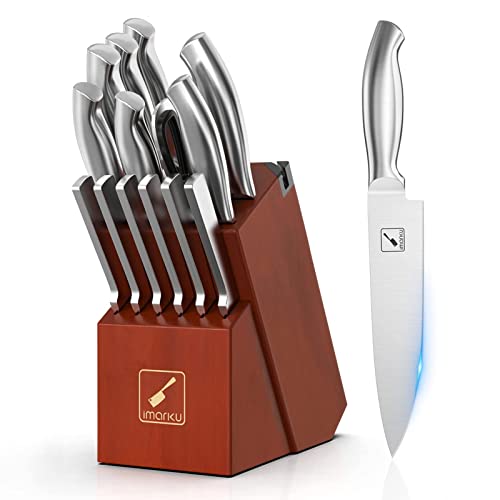 imarku Knife Set, 15-Pieces High Carbon Steel Kitchen Knife Set, Ultra Sharp Knife Set with Block, Kitchen Knife Sets with Block and Built-in Sharpener, Dishwasher Safe Chef Knife Set, Christmas Gifts