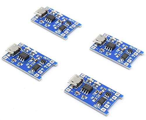 Aliotech 4Pcs 5V Micro USB 1A 18650 TP4056 Lithium Battery Charging Board with Protection Charger Module