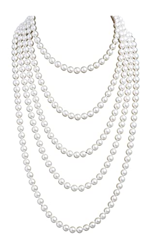Cizoe 1920s Pearls Necklace Fashion Faux Pearls Gatsby Accessories Vintage Costume Jewelry Cream Long Necklace for Women(1A-white-1)