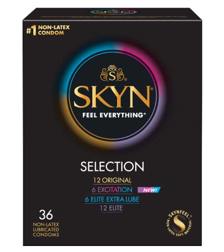 SKYN Selection Non-Latex Condoms - Contains SKYN Elite, Original, Excitation, Extra Lube, Condoms, 36 Count