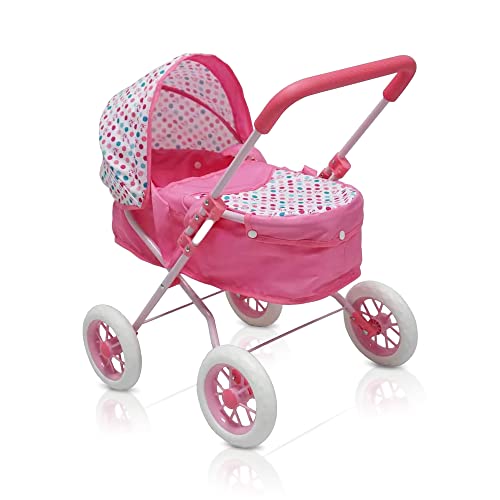 KOOKAMUNGA KIDS Baby Doll Stroller - Realistic 2 in 1 Baby Stroller for Dolls w/Detachable Bassinet – Toy Pram w/Carry Cot, Retractable Canopy & Soft Grip Handle - for Dolls up to 18' - Pink