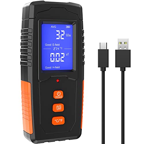 NOPWOK EMF Meter Rechargeable Electromagnetic Field Radiation Detector Handheld Digital LCD EMF Reader Temperature Measure, Tester for Home Inspections, Outdoor and Ghost Hunting
