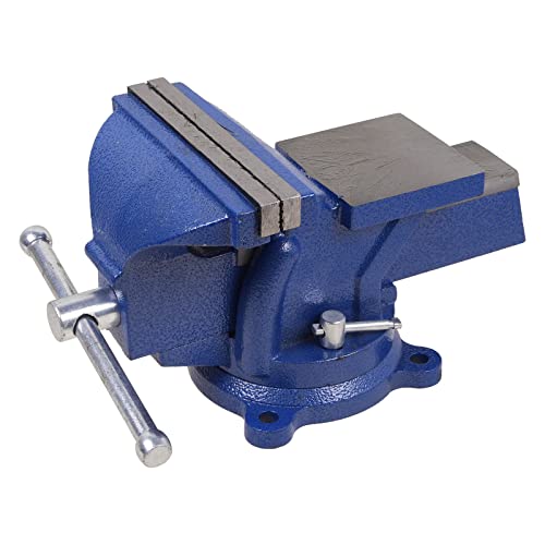 6' Heavy Duty Bench Vise, Pipe Vise Bench Vices with Anvil Swivel Table Top Clamp Locking Base, Double Swivel Rotating Vise Head& Body Rotates 360°(Blue)