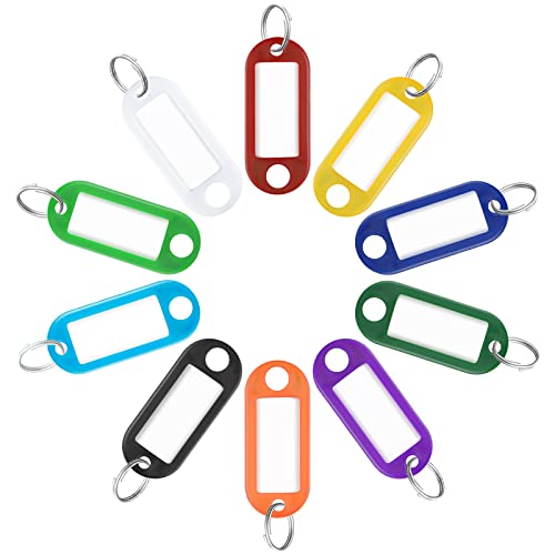 Uniclife 40 Pack Tough Plastic Key Tags with Split Ring Label Window, Assorted Colors