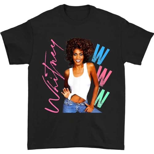 Whitney Houston Shirt for Man Fashion Novelty Shirtsweat Women Graphic Tee Shirts Youth Fit Short Sleeve Black Large