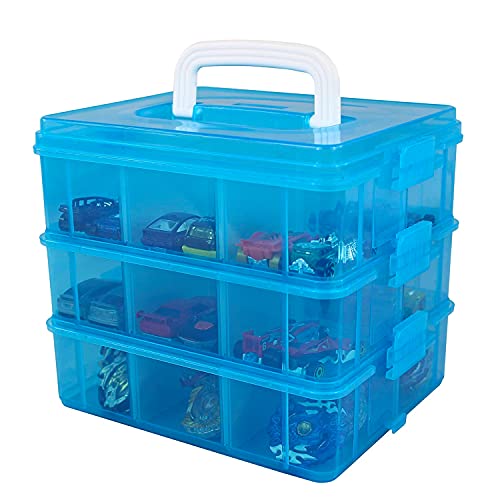 Bins & Things Stackable Toys Organizer Storage Case Compatible with BeyBlade, Hot Wheels, Lego Dimentions or Mini Toy Action Figures - Portable Adjustable Box w/Carrying Handle, Calico Critter