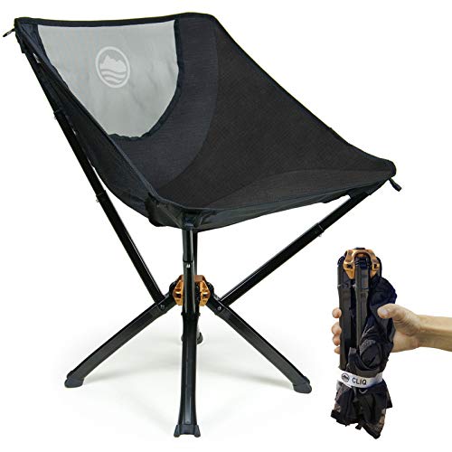 CLIQ Portable Chair - Lightweight Folding Chair for Camping - Supports 300 Lbs - Perfect for Outdoor Adventures - Black Chair