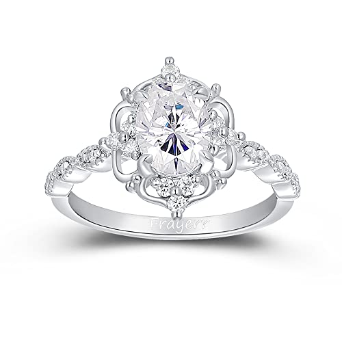 Frayerr Vintage Floral Setting Ring - 1.50 Carat Brilliant Oval Cut Created Moissanite Ring - 925 Sterling Silver Moissanite Accents Ring - Milgrain Classic Design Ring - Handcrafted Women Ring (7.5)