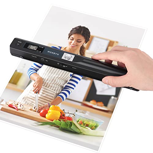 MUNBYN Portable Scanner, Photo Scanner for A4 Documents Pictures Pages Texts in 900 Dpi, Flat Scanning, Include 16G SD Card, Wand Document Scanner Uploads Images to Computer Via USB Cable, No Driver