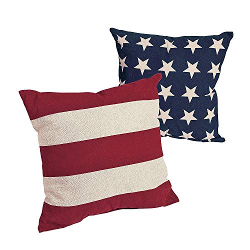 Fun Express 14' x 14' Patriotic Stars and Stripes Decorative Pillow Set, 2 Piece, American and Americana Decor, Great for Memorial Day, 4th of July, Veterans Day and Any Patriotic Event