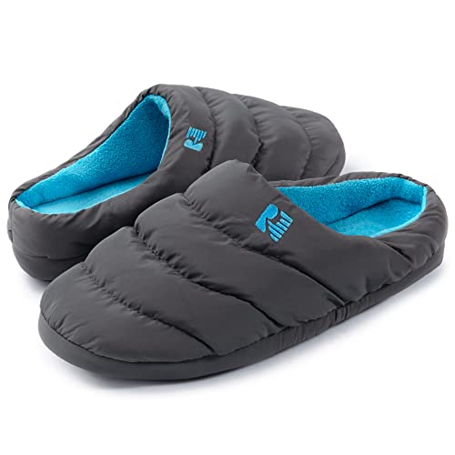 RockDove Men's Campground Memory Foam Down Slipper, Size 11-12 US Men, Dark Grey/Blue