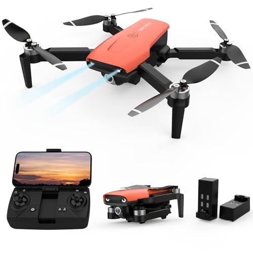 LMRC-12 Drone with 1080p UHD Camera for Adults Beginner, Foldable 2.4GHz FPV Drone, Less than 249g, RC Quadcopter Toys Gifts with Brushless Motor, Altitude Hold, Follow Me, 2 Batteries, Orange