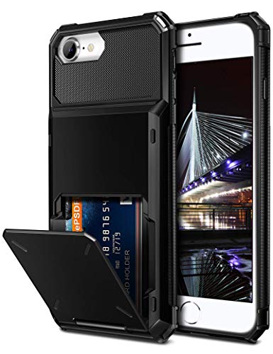 Vofolen Case for iPhone 6s 6 7 8 Case Wallet Credit Card Holder ID Slot Pocket Scratch Resistant Dual Layer Protective Bumper Rugged TPU Rubber Armor Hard Shell Cover for iPhone 6 6s 7 8 Black