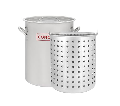 CONCORD 42 QT Stainless Steel Stock Pot w/Basket. Heavy Kettle. Cookware for Boiling (42)