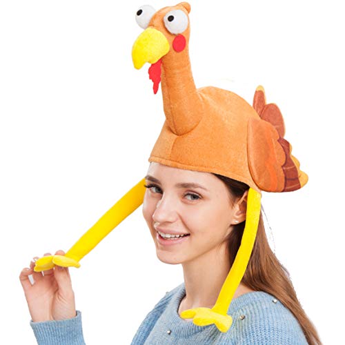 Spooktacular Plush Turkey Gobbler Hat with Long Neck for Happy Thanksgiving Party Costume, Outfit and Dress