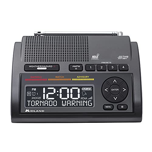 Midland - WR400 Weather Radio Deluxe - NOAA Emergency Alert Scanner – Home Use with Battery Backup - Local County Programming Over 80 Emergency Voice Flashing Alerts – Alarm Clock AM/FM Radio