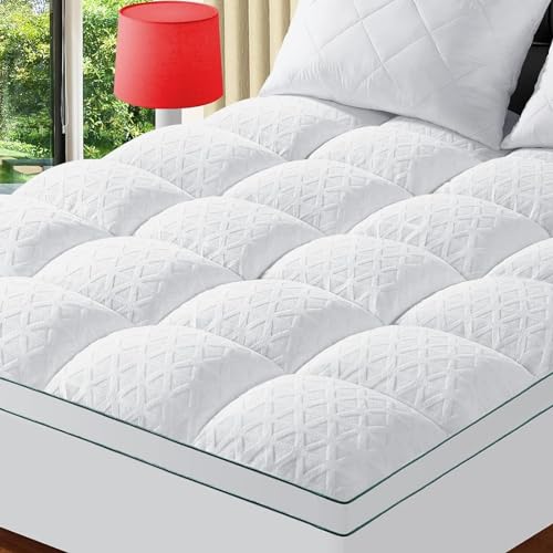 HARNY Cooling Mattress Topper Queen Size Extra Thick Mattress Pad for Back Pain Viscose Made from Bamboo Pillow Top Mattress Cover Soft Bed Topper with Plush Down Alternative Fill,White